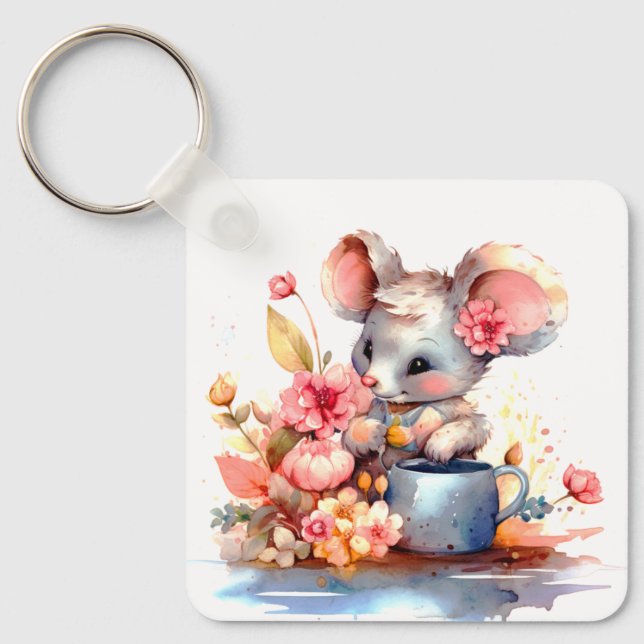 NIEDLICHE MÄuse MIT FARBEN BLUME MOTIVIEREND Schlüsselanhänger (Vorderseite)