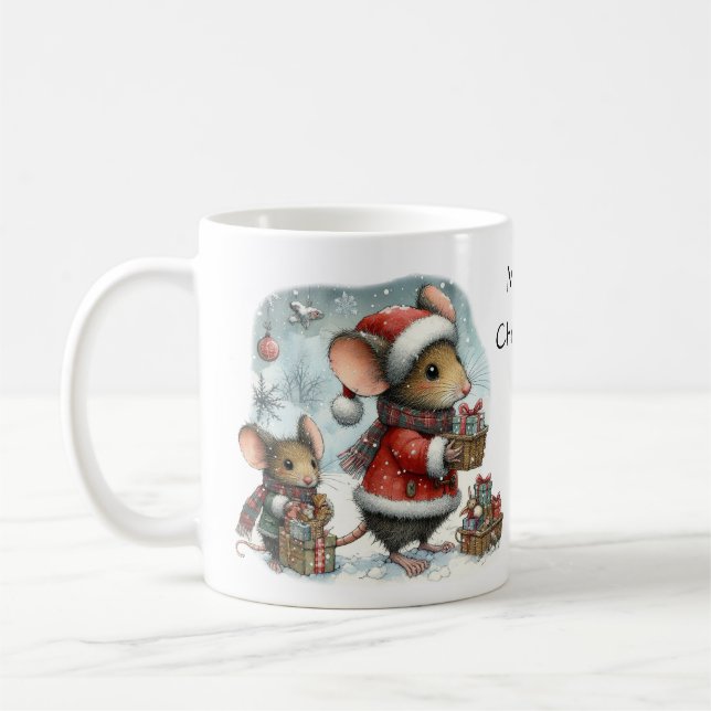 Niedliche Mäuse mit verzauberten Geschenken Weihna Kaffeetasse (Links)