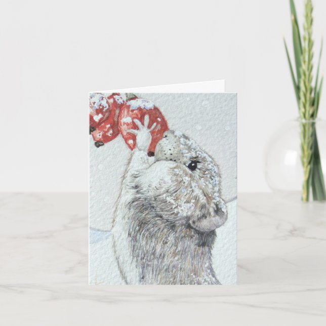 Niedliche Mäuse Rote Beeren Schneeszene Feiertagskarte (Vorderseite)