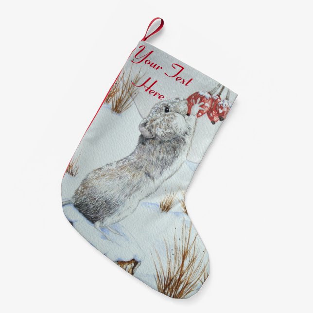 Niedliche Mäuse Rote Beeren Schneeszene Kleiner Weihnachtsstrumpf (Vorderansicht (hängend))