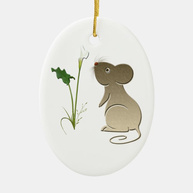 Niedliche Mäuse- und Callalilie Verzierung Keramik Ornament (Vorne)