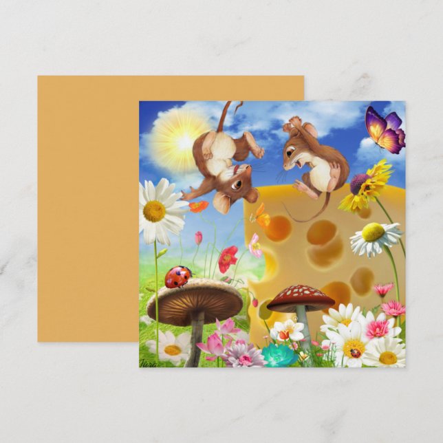 Niedliche Mäuse und Käsefantasiekarte (Vorne/Hinten)