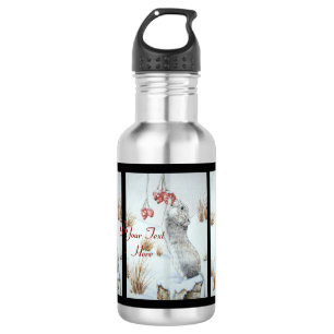 Niedliche Mäuse und rote Beeren - Schneefälle Edelstahlflasche