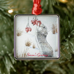 Niedliche Mäuse und rote Beeren - Schneeszene Ornament Aus Metall