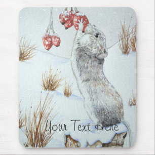Niedliche Mäuse und rote Beeren Schneeszene Wildku Mousepad