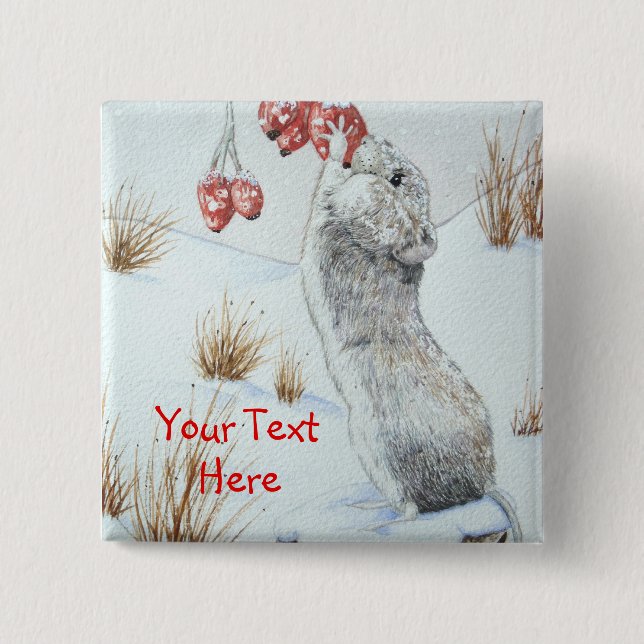 Niedliche Mäuse Wildlife Snowszene für Weihnachten Button (Vorderseite)