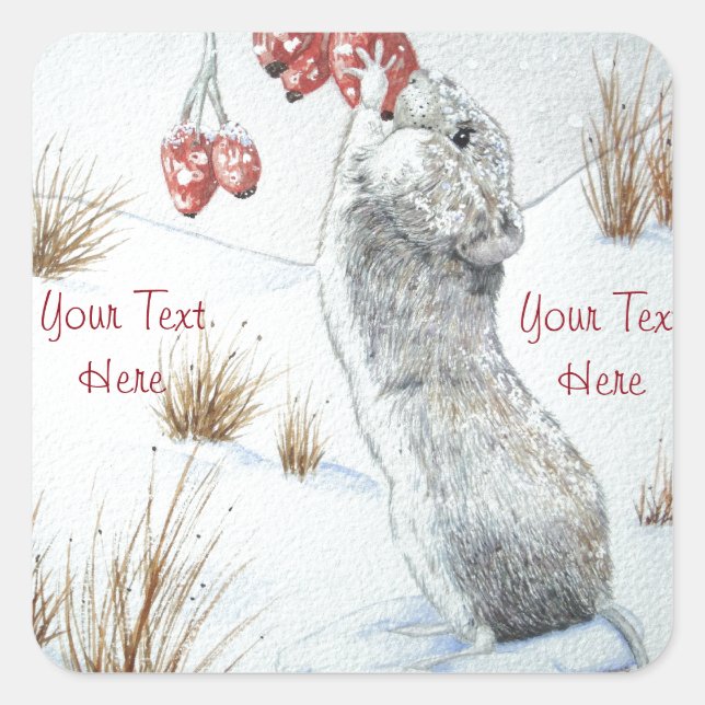 Niedliche Mäuse Wildlife Snowszene für Weihnachten Quadratischer Aufkleber (Vorderseite)