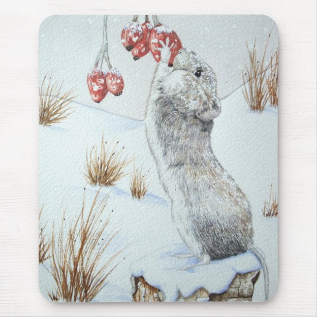 Niedliche Mäuse Winterschneeszene Rote Beeren Wild Mousepad (Vorne)