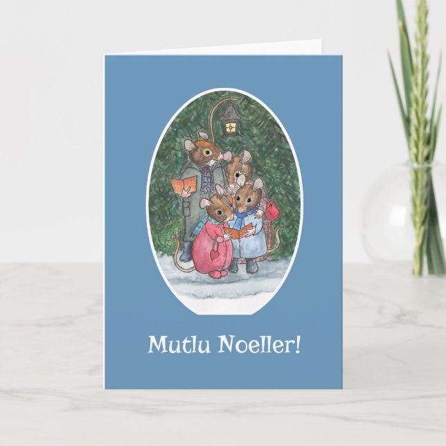 Niedliche Mäusecarol-Sänger-türkische Feiertagskarte (Vorderseite)