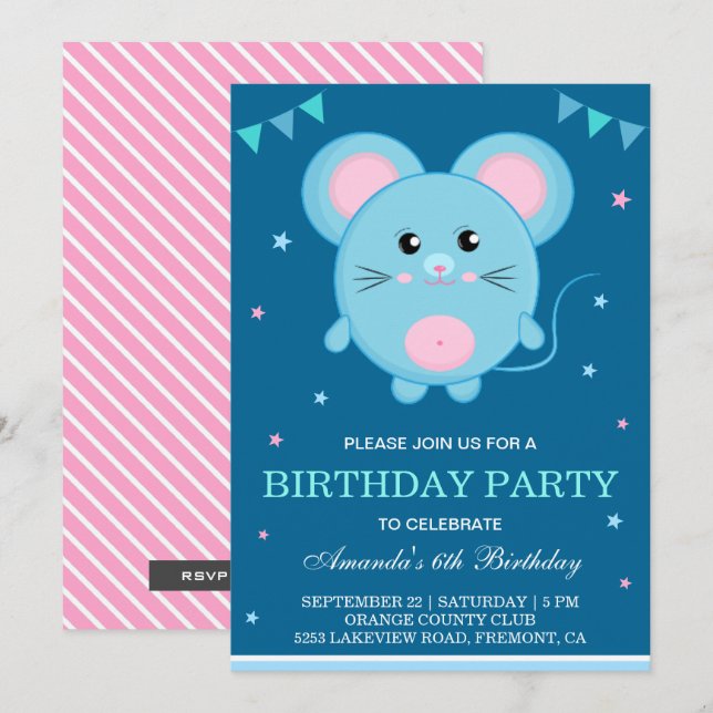 Niedliche MäuseKindergeburtstag-Party Einladung (Vorne/Hinten)