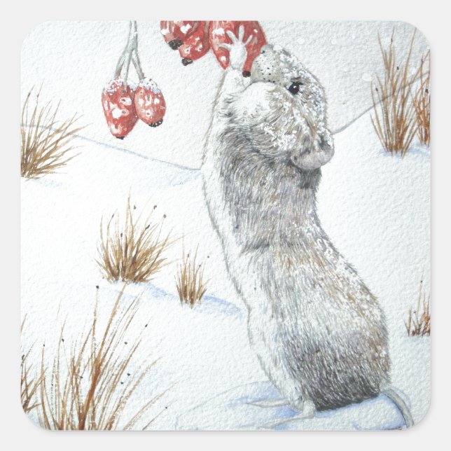 Niedliche Mäuseschneewelt bei Weihnachten Quadratischer Aufkleber (Vorderseite)