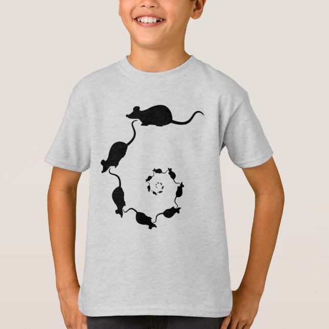 Niedliche Mäusespirale. Schwarze Mäuse auf Creme T-Shirt (Vorderseite)