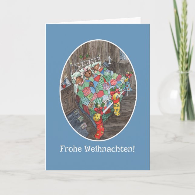 Niedliche MäuseweihnachtsStrumpf-deutscher Gruß Feiertagskarte (Vorderseite)