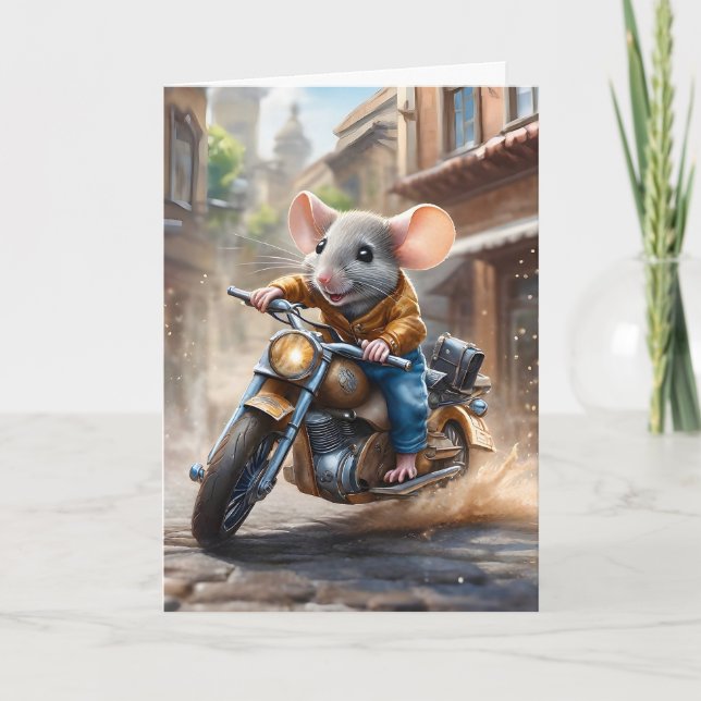 Niedliche Mausfahrt auf einem unbedachten Motorrad Karte (Vorderseite)