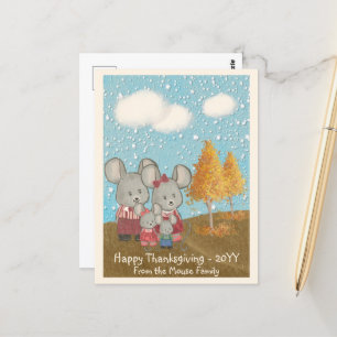 Niedliche Mausfamilie im Park Happy Thanksgiving Postkarte