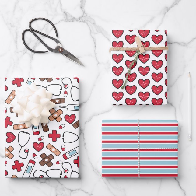 Niedliche Medical Patterns Geschenkpapier Set (Vorderseite)