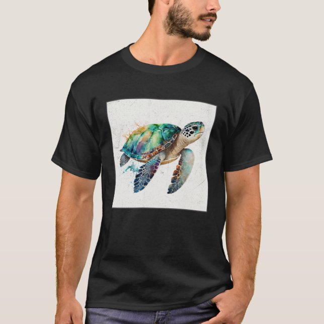 Niedliche Meeresschildkröte Spritzer Illustration  T-Shirt (Vorderseite)