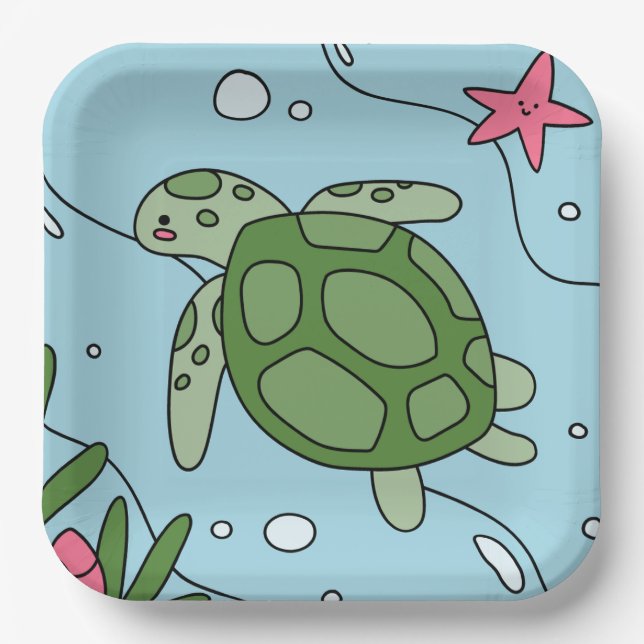 Niedliche Meeresschildkröte Tortoise Kinder Party Pappteller (Vorderseite)