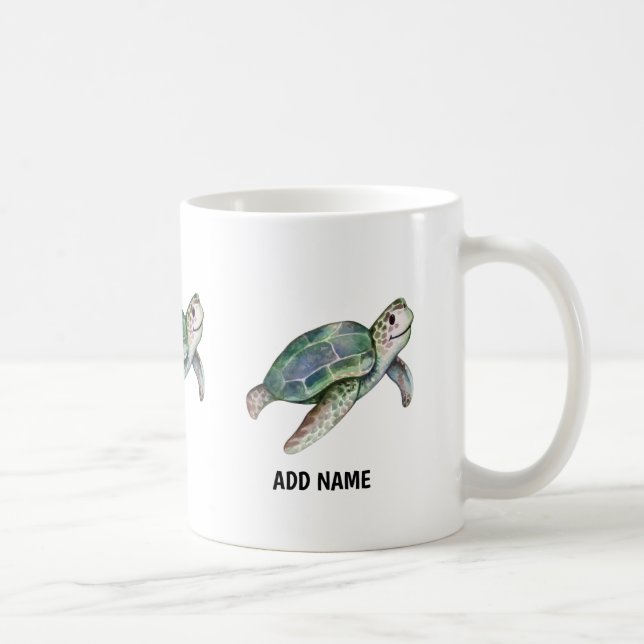 Niedliche Meeresschildkröte Wasserfarben Ozean Leb Kaffeetasse (Rechts)