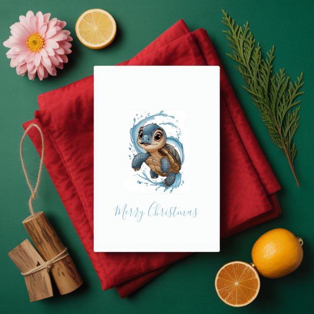 Niedliche Meeresschildkröte Weihnachtsfeiertag Karte (Von Creator hochgeladen)