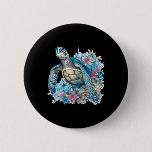 Niedliche Meeresschildkröten-Wildblumen Button
