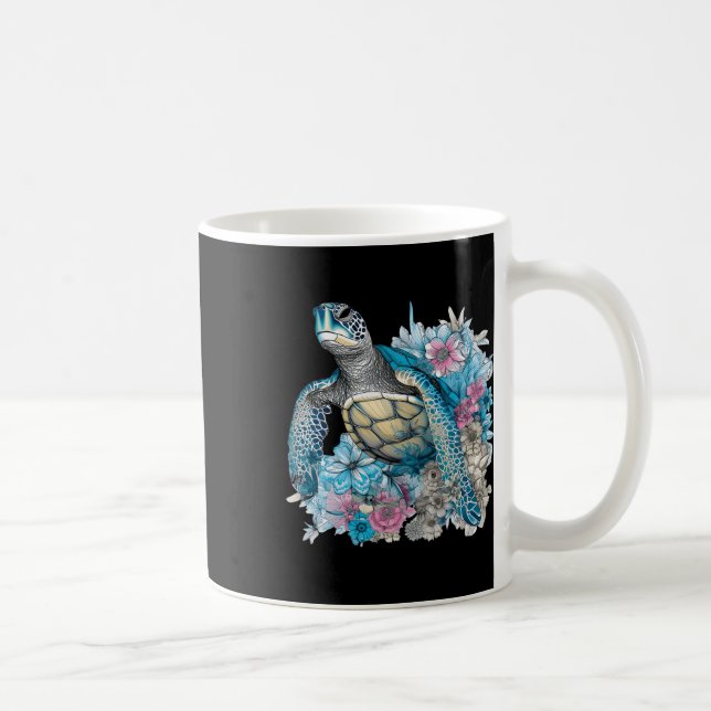 Niedliche Meeresschildkröten-Wildblumen Kaffeetasse (Rechts)