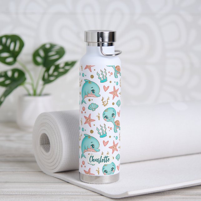 Niedliche Meerestiere Cooler Muster Individuelle N Trinkflasche (Yoga)