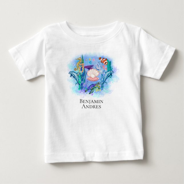 Niedliche Meerestiere Farbvolle Blätter Baby T-shirt (Vorderseite)