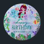 Niedliche Meerestiere Meerjungfrau Thema glücklich Button<br><div class="desc">Ocean Under the Sea Mermaid Thema Geburtstagsparty Button,  mit niedlichen Wasserfarben Meereslebewesen,  Meerjungfrau,  Blasen und Spaß!</div>