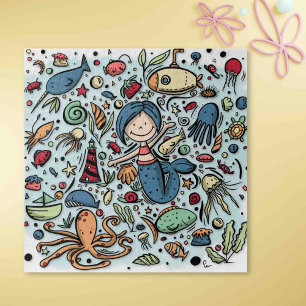 Niedliche Meerjungfische und Cartoon Collage