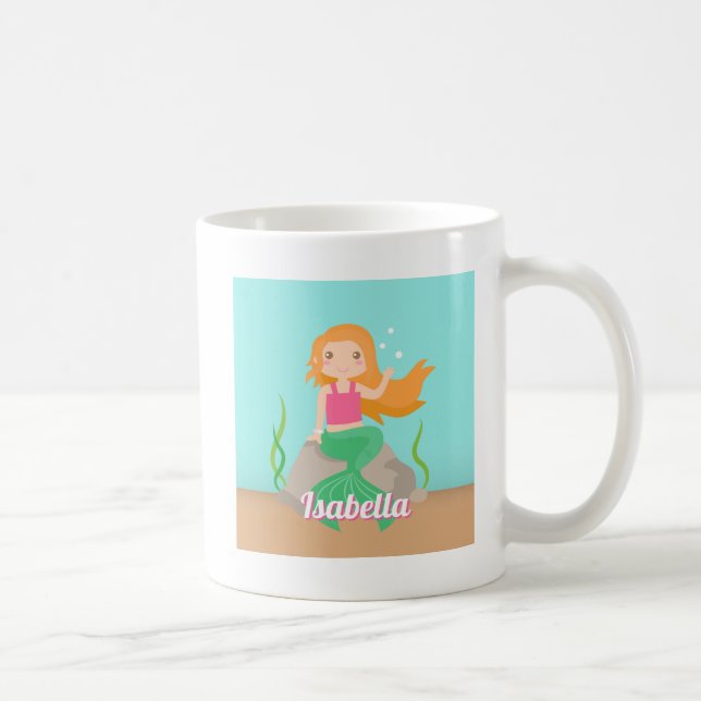Niedliche Meerjungfrau auf Rock Girls Personalisie Kaffeetasse (Rechts)