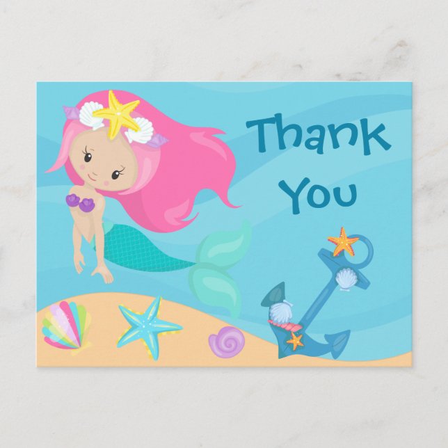 Niedliche Meerjungfrau Danke Beach Birthday Kids Postkarte (Vorderseite)