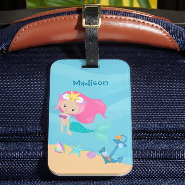 Niedliche Meerjungfrau Girl Beach Personalisiert K Gepäckanhänger (Vorderseite Insitu 2)