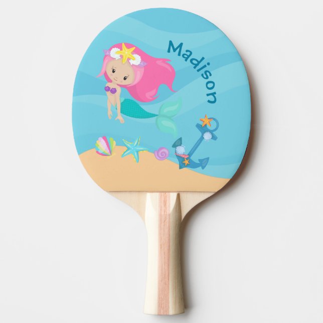 Niedliche Meerjungfrau Girl Beach Personalisiert K Tischtennis Schläger (Vorderseite)