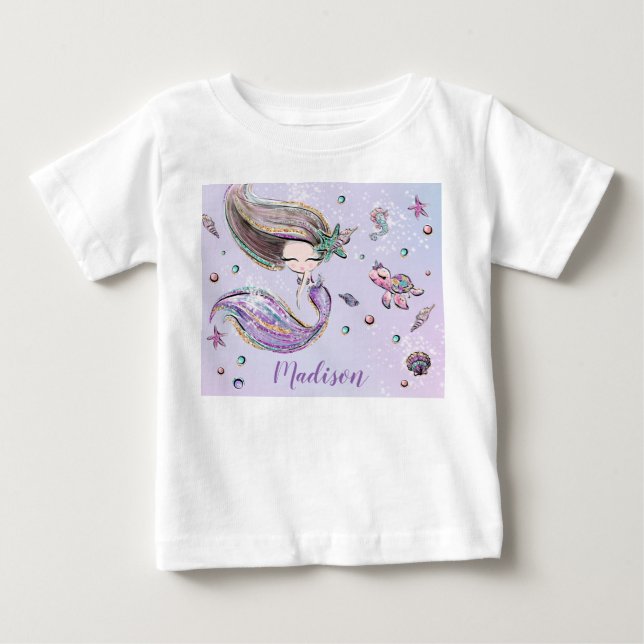 Niedliche Meerjungfrau Lila Baby T-shirt (Vorderseite)