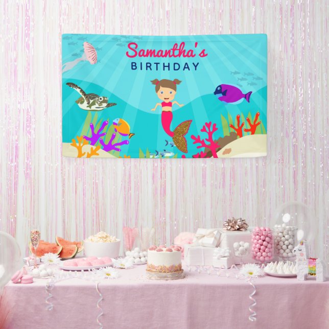 Niedliche Meerjungfrau Mädchen im farbenfrohen Oze Banner (Party)
