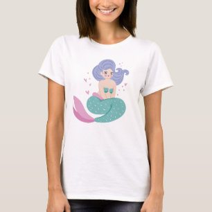 Niedliche Meerjungfrau mit Lila Haar T-Shirt