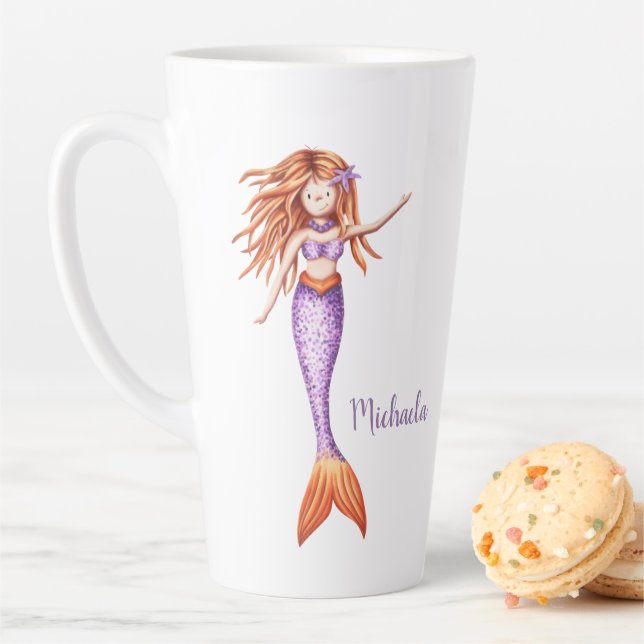 Niedliche Meerjungfrau mit Lila Orangen Schwanz Milchtasse (Beispiel)