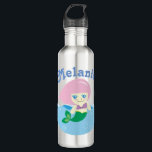 Niedliche Meerjungfrau mit rosa Haar Personalisier Edelstahlflasche<br><div class="desc">Ein hübscher Cartoon aus einer Meerjungfrau mit rosa Haaren und blauen Augen. Personalisierte Kinderflasche.</div>