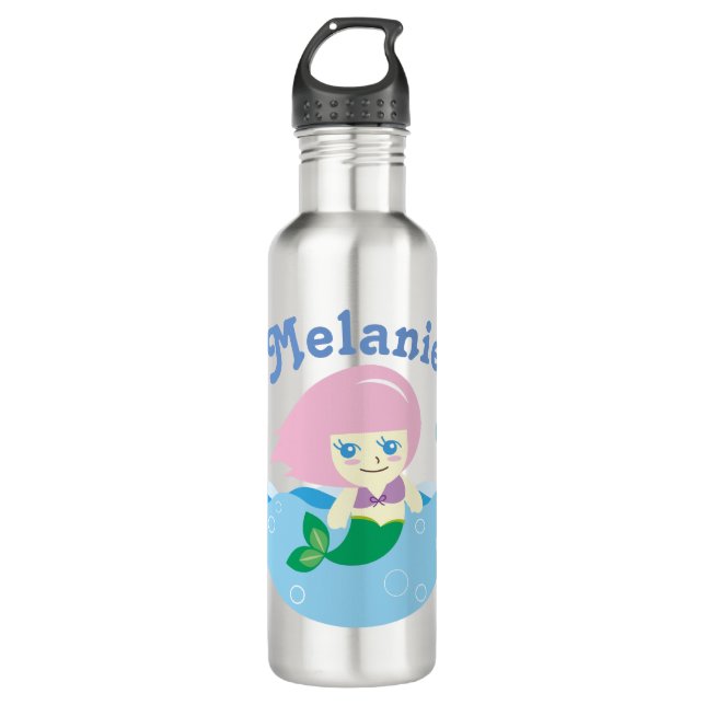 Niedliche Meerjungfrau mit rosa Haar Personalisier Edelstahlflasche (Vorderseite)