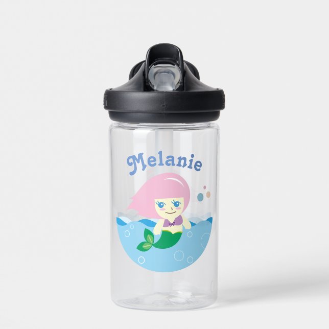 Niedliche Meerjungfrau mit rosa Haar Personalisier Trinkflasche (Vorne)