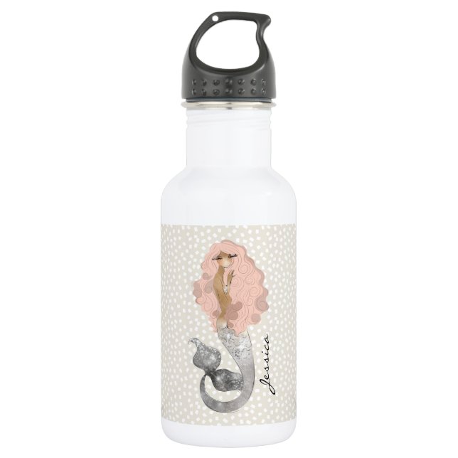 Niedliche Meerjungfrau mit rosa Haare und Ihrem Na Trinkflasche (Vorderseite)