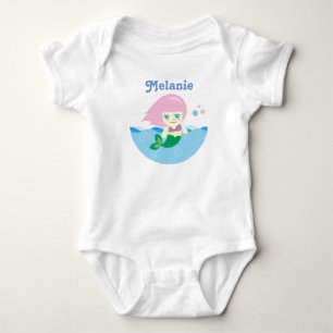 Niedliche Meerjungfrau mit rosa Haaren personalisi Baby Strampler