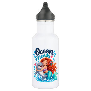 Niedliche Meerjungfrau Ozean Freunde Delfin Kaffee Edelstahlflasche