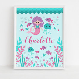 Niedliche Meerjungfrau Personalisiert Girl Kinderz Poster
