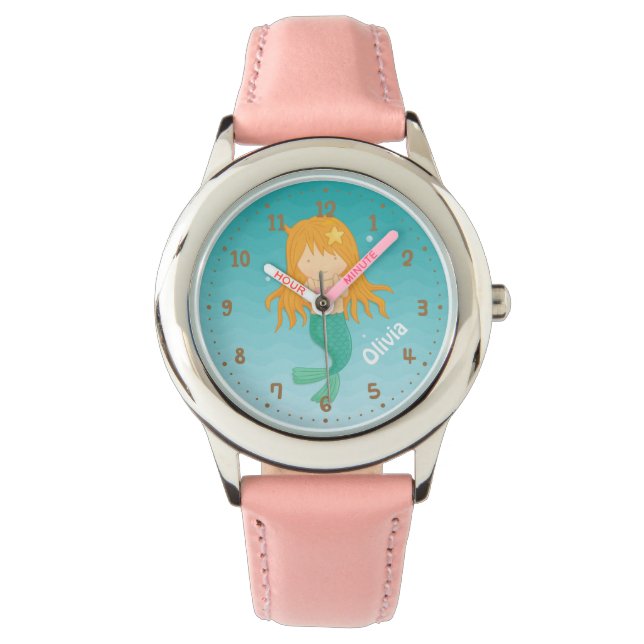 Niedliche Meerjungfrau Personalisiert Girl Watch Armbanduhr (Vorderseite)