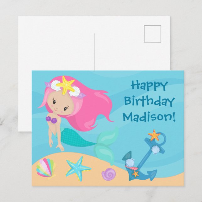 Niedliche Meerjungfrau Personalisiert Kinder glück Postkarte (Vorne/Hinten)