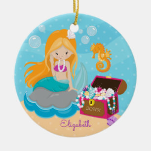 Niedliche Meerjungfrau-personalisierte Keramik Ornament