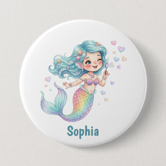 Niedliche Meerjungfrau Personalisierter Name Gebur Button