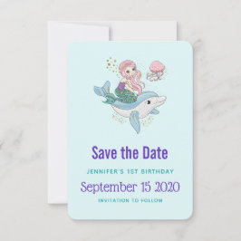 Niedliche Meerjungfrau Rafting a Dolphin Geburtsta Save The Date